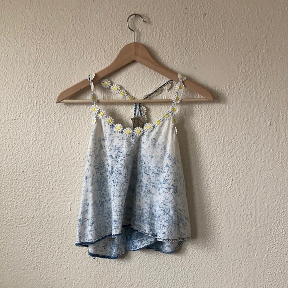 Dejavu Retro Daisy Light Acid Wash Crop Lightweight Festival Tank Size M Blue - Picture 5 of 11